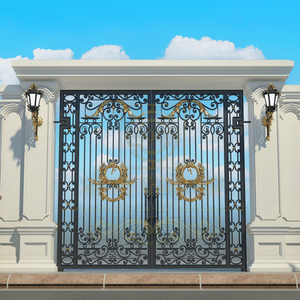 Puertas principales dobles de hierro forjado de lujo moderno, forjadas a mano, antirrobo, puerta decorativa retro para villa, casa, apartamento. - Product Image 1