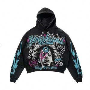 Sweat à capuche surdimensionné vintage avec logo personnalisé, effet délavé à l'acide, 100% coton, 420 g/m², en molleton bouclette, impression numérique graphique - Product Image 6