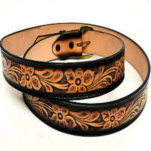 Wholesale Unisex Vintage Brown Western Floral Engraved Embossed Tooled Leather <b>Belt</b> for <b>Cowboy</b> Custom Made Western Leather <b>Belts</b> - Product Image 3