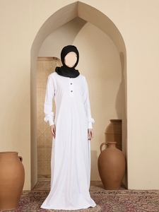 Oferta Especial: Abaya Saudí Tradicional Islámica para Mujer, Moderna y Hermosa, de Poliéster Transpirable, Largo hasta el Tobillo, para Primavera - Product Image 5