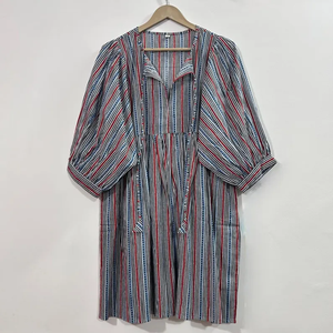 Vestido Casual Midi para Mujer, Tejido 100% Algodón, Liso, Manga Corta, Cintura Imperio, Estilo Babydoll, Cuello en V, Holgado, Funcional - Product Image 4