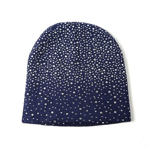 Unisex Beanie Hat With Rhinestone Decoration Gray Solid Color <b>Winter</b> <b>Cap</b> Casual Style 56-58CM Head Circumference - Product Image 2