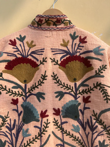 Handmade 100% Cotton Velvet Suzani Kimono Jacket | Autumn/<b>Winter</b> <b>Quilted</b> Breathable Eco-Friendly Digital Printed Front Pocket - Product Image 2