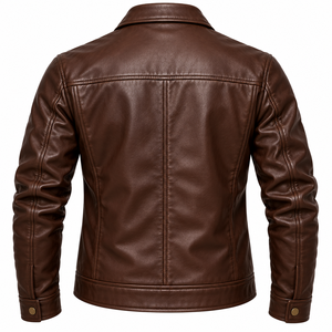 Chaqueta de Motociclista de Cuero Genuino Marrón para Hombre con Cuello Alto y Cierre Frontal Ecológico - Product Image 5