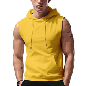 Vêtements de sport à capuche personnalisables avec logo de marque, débardeur de musculation, gilet de fitness, débardeur de sport basique en coton mélangé - Product Image 1