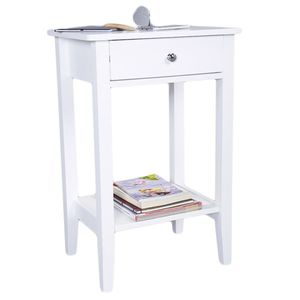 Comodino bianco a due strati e tavolino con cassettiere - Product Image 5