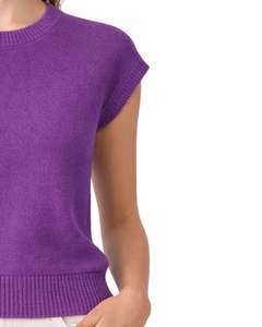 Suéter de Punto Personalizado para Mujer, Color Morado, Sin Mangas, Suave y Ligero, Cuello Redondo, Chaleco Casual de Verano, Elegante y Moderno - Product Image 2