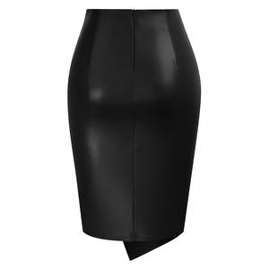 Falda Midi de Punto con Cintura Alta y Diseño Cruzado en Piel Sintética para Mujer, Estilo Casual de Negocios - Product Image 4