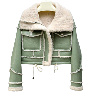 Women's Genuine Leather <b>Fur</b> Shearling Winter <b>Jacket</b> with Stand Collar Zipper Closure Anti-Wrinkle Multiple Inventories Available - Product Image 1