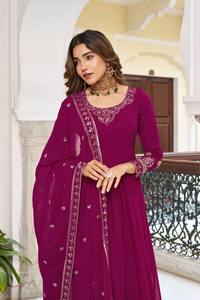 <b>Sequin</b> Glow Gown Set Graceful Georgette 3 Piece Set Sparkle Charm Gown with Dupatta Elegant Threadwork Gown with <b>Pant</b> - Product Image 5