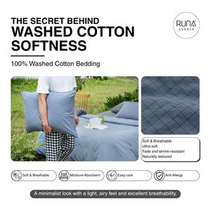 OEM ODM Bedding <b>Set</b> Premium Brown Pattern Gingham Cotton Washed Bedding <b>set</b> 4 PCS Cotton Bed Sheet 2 <b>Pillow</b> Case <b>Duvet</b> Cover - Product Image 2
