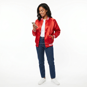 Custom Orange Satin Casual <b>Summer</b> Stand Windproof Breathable Varsity <b>Jacket</b> Wholesale 100% Polyester Unisex for Streetwear Brand - Product Image 3