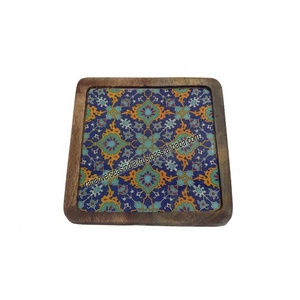 Handmade Wooden Printed Platter Fruit Snack Dry Fruit <b>Square</b> Serving Platter <b>Table</b> Decorations - Product Image 1