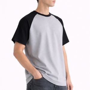 T-shirt homme à manches courtes raglan, couleur contrastée, col rond décontracté, en coton, confortable, respirant et léger - Product Image 3