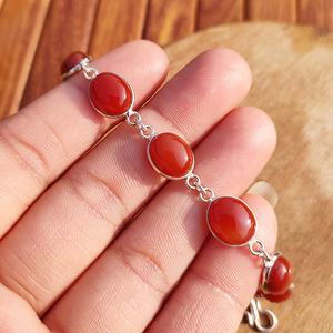 Anillo Ajustable de Latón Plateado con Gema de Cornalina Ámbar, Estilo Bohemio, Hecho a Mano, Étnico, Unisex, para Fiesta - Product Image 1