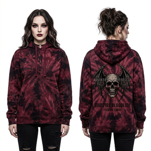 Custom Khaki Hoodie Women Oversized Streetwear Pullover Bat Skull <b>Back</b> Graphic Print Vintage <b>Drop</b> Shoulder Hooded Top - Product Image 3