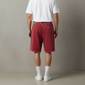 Pantalones cortos de algodón para hombre, estilo urbano, lavado ácido, cintura elástica, logotipo personalizado serigrafiado, con bolsillos laterales. - Product Image 6