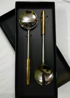 Ensemble de cuillères de service modernes en acier inoxydable avec manche doré, compatibles lave-vaisselle, ustensiles de restauration, couverts à finition polie miroir