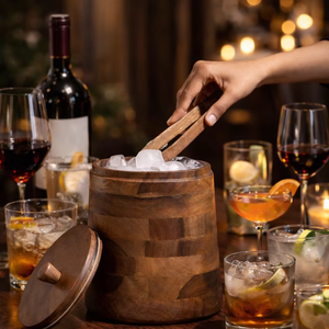 Enfriador de vino de madera rústica, enfriador de bebidas de madera de primera calidad, cubitera de madera hecha a mano, cubeta de hielo para servir vino, enfriador de vino de sobremesa - Product Image 2