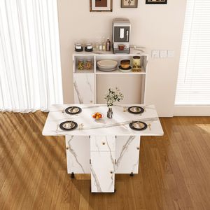 Mesa de Comedor Plegable Blanca Multifuncional con Aparador y Almacenamiento Montados en la Pared para Apartamentos Pequeños - Product Image 1