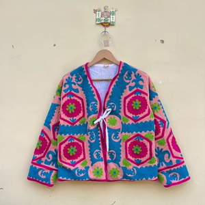 Handmade 100% Cotton Velvet Suzani Kimono Jacket | Autumn/<b>Winter</b> <b>Quilted</b> Breathable Eco-Friendly Boho Design Embroidery - Product Image 1