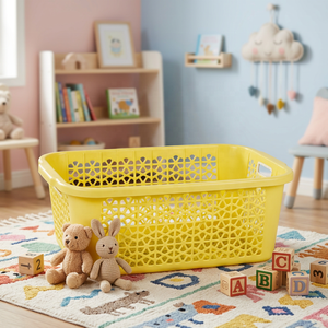 NDURO Yellow Rectangle Plastic <b>Storage</b> Basket 50x40x30cm Large Capacity Food <b>Container</b> Kitchen Use PP Material <b>Stackable</b> Modern - Product Image 3