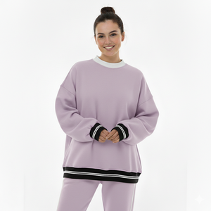 Sudadera Oversize de Cuello Alto para Mujer 100% Algodón, Sudadera Básica Elevada con Elegante Cuello Alto Tejido con Letras - Product Image 4
