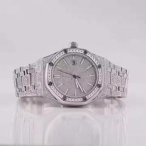 Montre automatique de luxe en moissanite, plaquée or blanc, entièrement sertie de diamants, clarté VVS, cadran barre, pour homme et femme - Product Image 2
