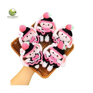 Handmade Wool Yarn Crochet Bunny Doll Keychain Baby <b>Toy</b> Yellow <b>Bee</b> Hat Animal Nature Theme Custom Size 0-6 Months Kids Gift - Product Image 4
