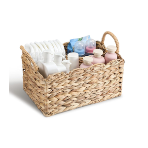 Organisateur de couches en jacinthe d'eau tressée à la main, écologique, avec poignées, pour le rangement des articles de nouveau-né, idéal pour la chambre d'enfant et les voyages - Product Image 1