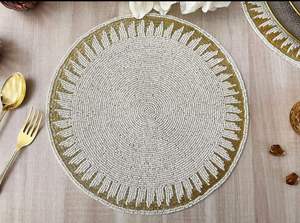 Handcrafted <b>Round</b> Shape Glass Seed Beadwork <b>Placemat</b> For Event Home Decor Ethnic Home Dining Coffee Luxury Table Accessory - Product Image 2