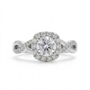 Anillo de compromiso de media eternidad con diamante cultivado en laboratorio de 1.30 quilates, claridad VS1, color E, certificado IGI, banda retorcida de oro blanco de 14K con halo. - Product Image 3