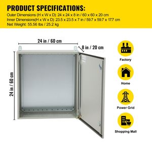 Armadio Elettrico NEMA 4 per Esterni Impermeabile e Antipolvere 60x60x20 cm in Acciaio al Carbonio Laminato a Freddo IP65 - Product Image 3