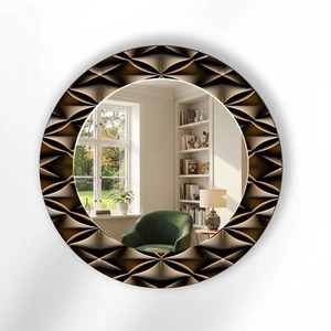 Round Handmade Contemporary Wall <b>Mirror</b> with 3D Geometric Diamond-Quilted Bronze Frame From REHMAN <b>CRAFT</b> - Product Image 1