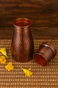 Botella de Agua 100% Cobre Puro, Recipiente Ayurvédico Martillado a Mano, Ecológico, Antiderrames, Opciones de Botella de Viaje, Jarra y Vaso - Product Image 3