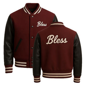 Chaqueta Varsity de Béisbol Cómoda con Cuerpo de Lana, Color Granate, Mangas de Cuero, Abrigo Cálido de Lana para Invierno con Diseño de Logotipo Personalizado - Product Image 3