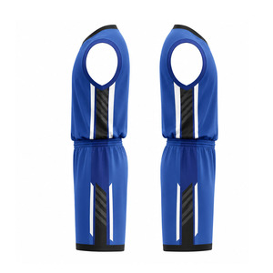 Unisex Blue Basketball Uniform Wholesale Sleeveless O-Neck Quick Dry <b>Athletic</b> Uniform Striped Design Elastic Waist Shorts - Product Image 2