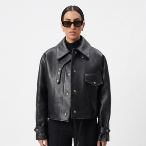 Nouvelle Arrivée 2026 – Veste en Cuir Véritable Noire pour Femme, Col Rabattu, Fermeture Boutonnée Simple, Style Urbain Automne - Product Image 1