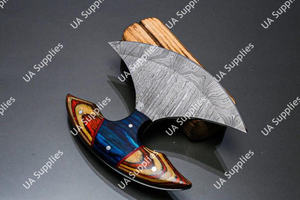 Couteau de cuisine OEM ODM Ulu ultra-affûté, lame en damas en forme de croissant, manche en bois Pakka, style Alaskan en laiton, vente en gros - Product Image 2