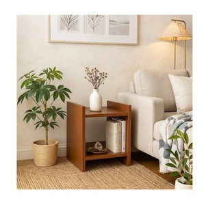 2-Tier Square Wooden Side <b>Table</b> with Open <b>Storage</b> H-Shaped Geometric <b>End</b> <b>Table</b> with Raised Edge Panels Modern Solid Wood - Product Image 1