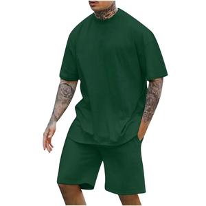 Wholesale High Quality Screen Printed Custom Men's Vintage Washed Acid Wash Sweat Shorts T Shirts and Shorts Set for Men - Product Image 3