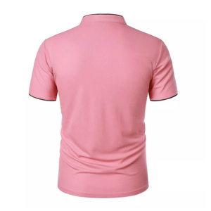 เสื้อเชิ้ตผู้ชายสีชมพู ผ้าฝ้าย แขนสั้น ทรงลำลอง ผ้าถัก มีโลโก้ด้านหน้า แห้งเร็ว สีพื้น ทรงปกติ - Product Image 3