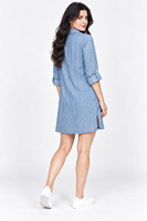 Robe chemise en denim de coton bleu clair, col rabattu, manches longues, mini, pour femme, tissu doux et respirant, décontractée, printemps, été, hiver
