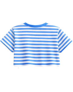 Conjunto de Top Corto y Pantalones Cortos a Rayas Blancas y Azul Cielo para Mujer, Atuendo Casual de Verano de Dos Piezas, Cintura Elástica, Ropa de Salón, Ropa Urbana OEM - Product Image 5