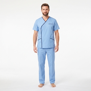 ชุดยูนิฟอร์มแพทย์ชาย แขนสั้น เสื้อและกางเกง คอปกพับ แต่งขอบสีขาว - Product Image 4