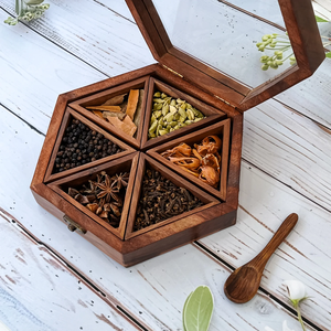 Caja de Especias de Madera de Acacia, Caja de Condimentos de Forma Hexagonal, Diseño Elegante, Herramientas para Hierbas y Especias, Utensilios de Cocina - Product Image 3