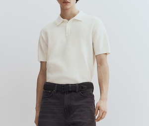 เสื้อเชิ้ตผ้าไหมผสมฝ้ายแบบวาฟเฟิลถักลายรังผึ้งสีงาช้าง แขนสั้น สำหรับผู้ชาย ผลิตตามสั่ง (OEM) - Product Image 2