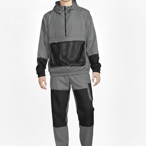 Survêtement à capuche pour homme, orange et noir, avec blocs de couleur, manches longues, respirant, coupe-vent sportif avec empiècements en mesh et poches latérales - Product Image 5