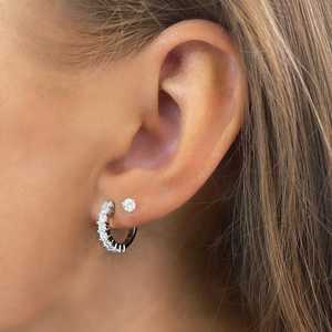 Princess Cut Lab Grown Diamond Huggie Hoop <b>Earrings</b> 0.76ctw 10.5mm 14k Solid Gold Chunky Latch <b>Back</b> Pair Manufacturer Wholesale - Product Image 4