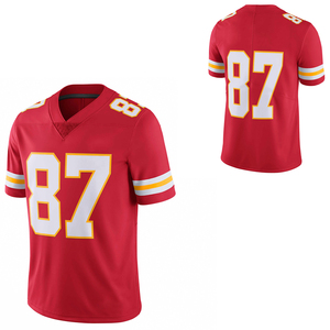 Red American Football Jersey V-Neck Short Sleeve Number 87 Screen Printing Moisture Wicking for Men - Product Image 1
